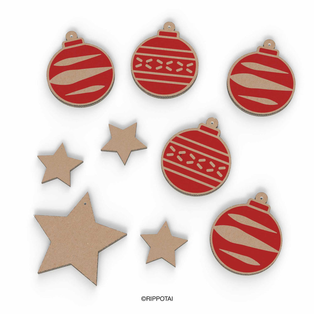 Decorazioni per vetrine natalizie in cartone – Palline e Stelle (set da 8)