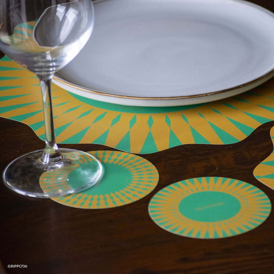 Sottopiatti Eleganti Green Sun Geometrici - Set 3 Sottopiatti + 3 Sottobicchieri