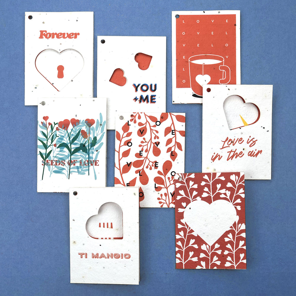 8 Greeting Cards in seed paper-love themed