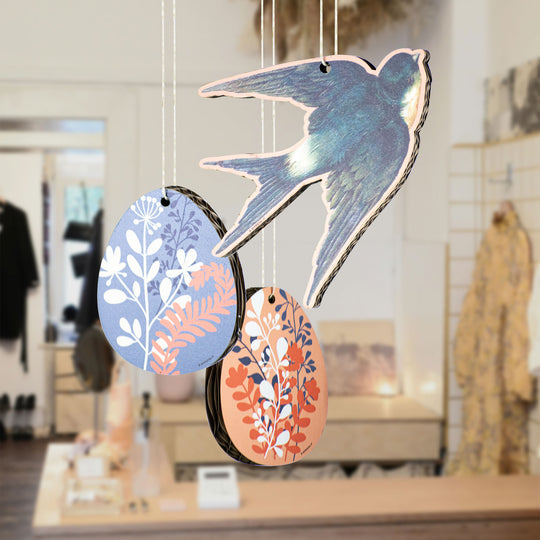 8 cardboard and printed swallows to hang for shop windows and walls Spring themed