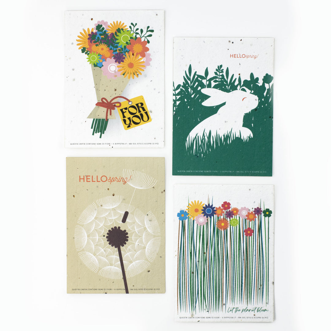 8 cartes de vœux en papier sur le thème du semi-printemps