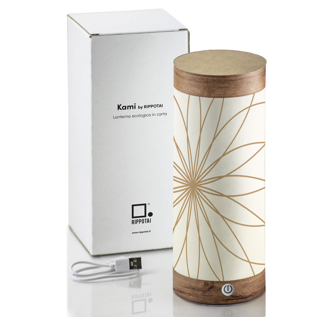 Kami, la lanterne écologique en papier de Rippotai à décor Fleur de Lotus