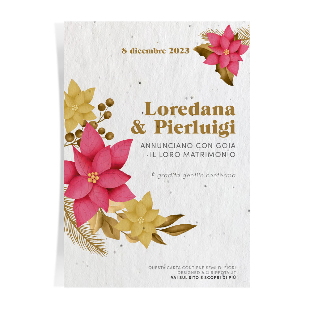Set of 8 Christmas Wedding Invitations in seedpaper - Romantic Christmas
