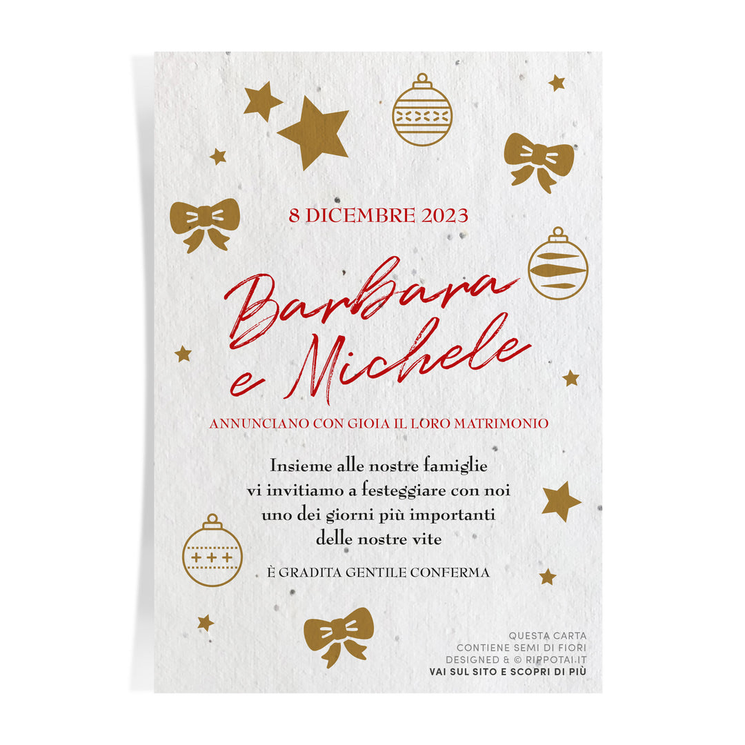 Set of 8 Christmas wedding invitations in seed paper - Glam Christmas