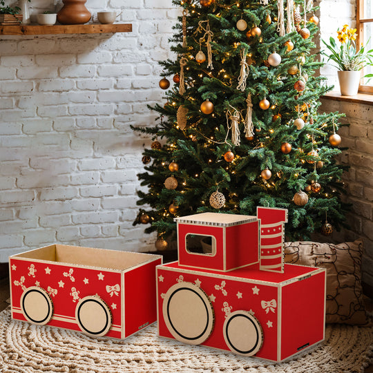 Eco-Friendly Cardboard Christmas Train – Customizable Locomotive and Wagons