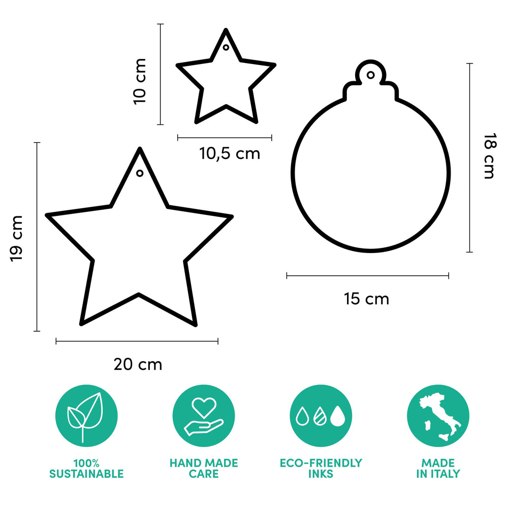 Decorazioni per vetrine natalizie in cartone – Palline e Stelle (set da 8)