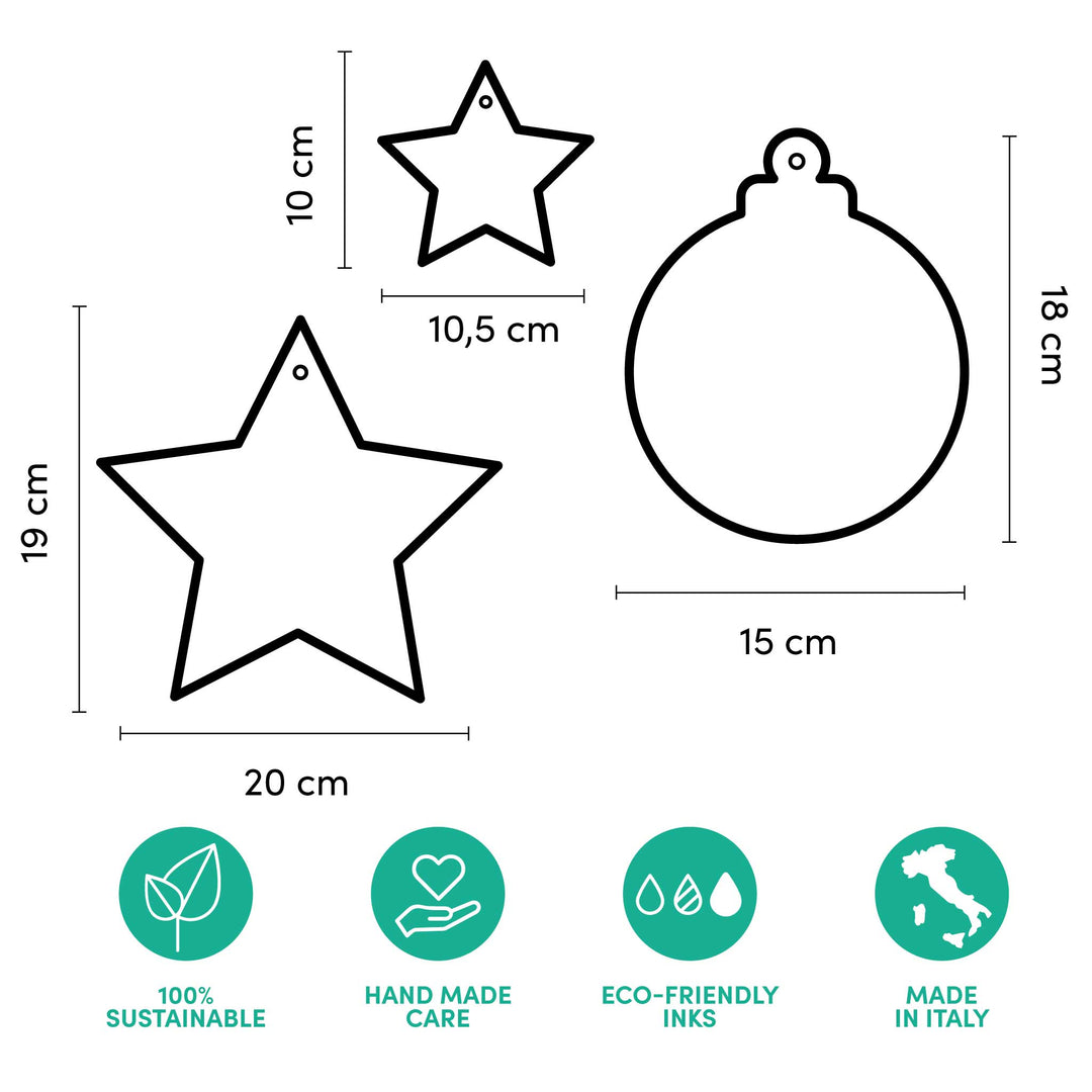 Decorazioni per vetrine natalizie in cartone – Palline e Stelle (set da 8)