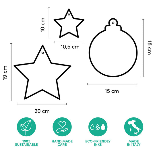 Decorazioni per vetrine natalizie in cartone – Palline e Stelle (set da 8)