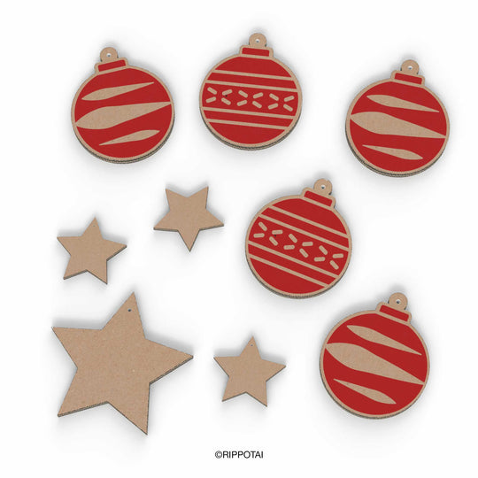 Decorazioni per vetrine natalizie in cartone – Palline e Stelle (set da 8)