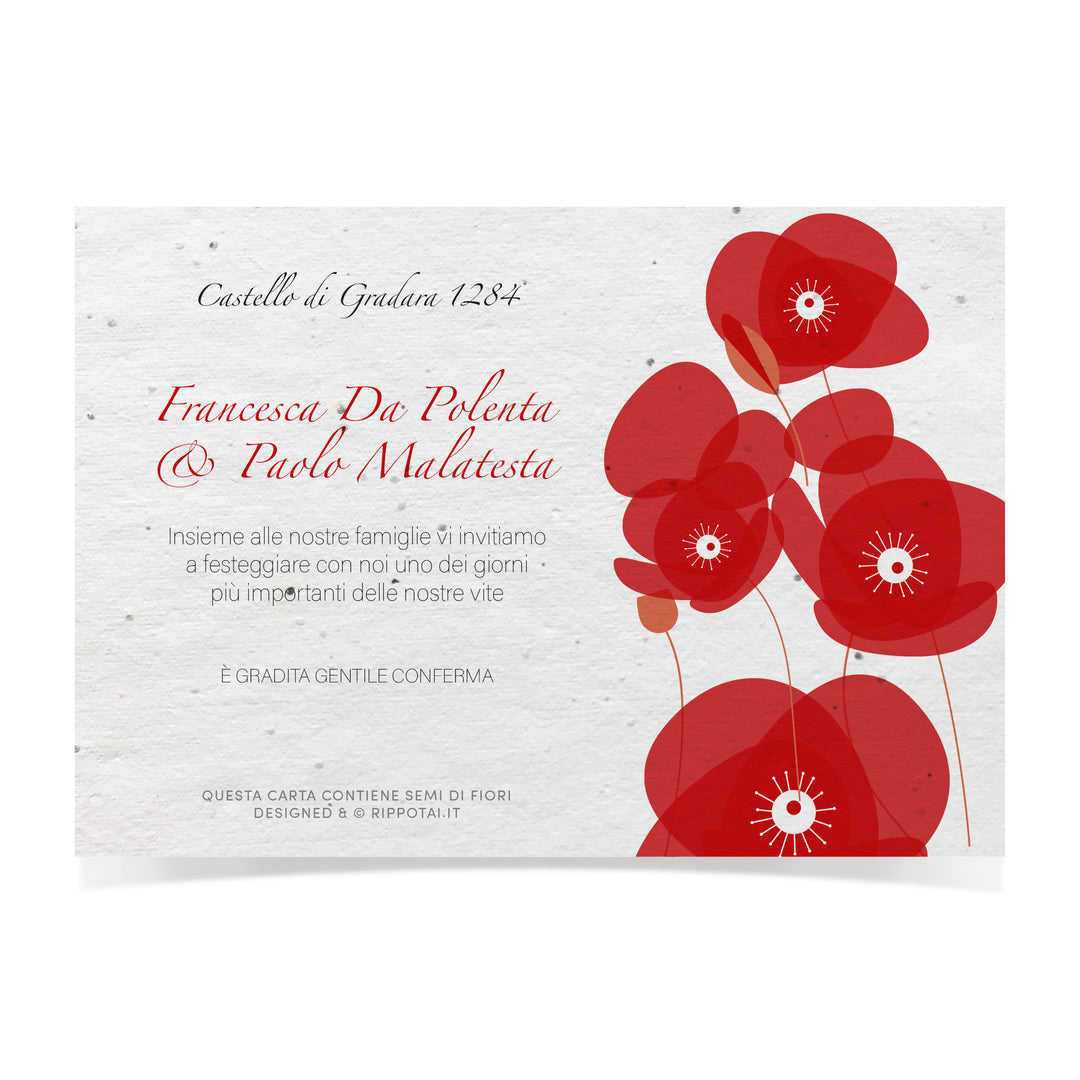 Seed paper wedding invitations 8pcs - Poppies