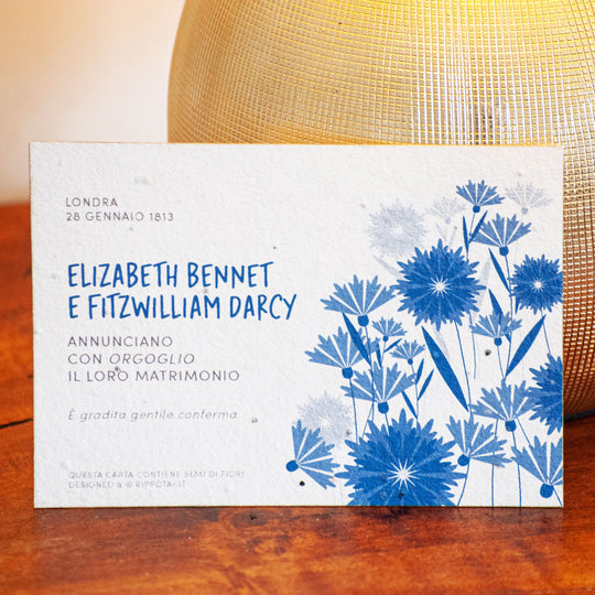 Set of 8 seed-paper wedding invitations - design with cornflowers