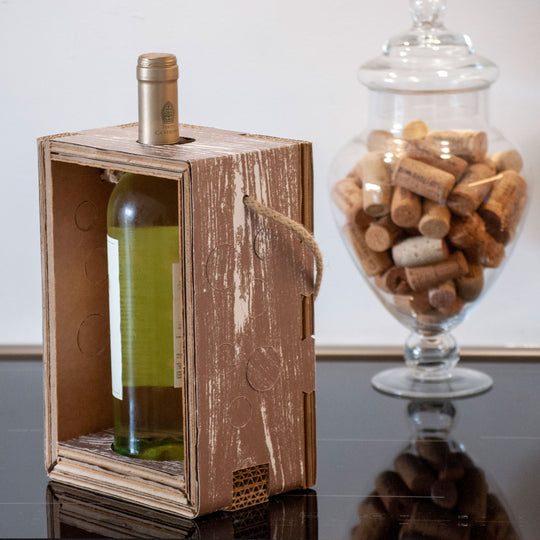Porte bouteille qui se transforme en lampe éco-design - Lanterne Bulle Bois Blanc