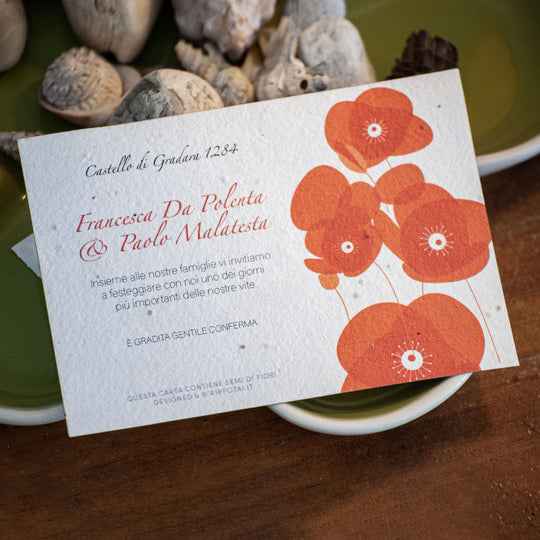 Kit mit 8 Hochzeitseinladungen aus Halbpapier – Mohnblumen