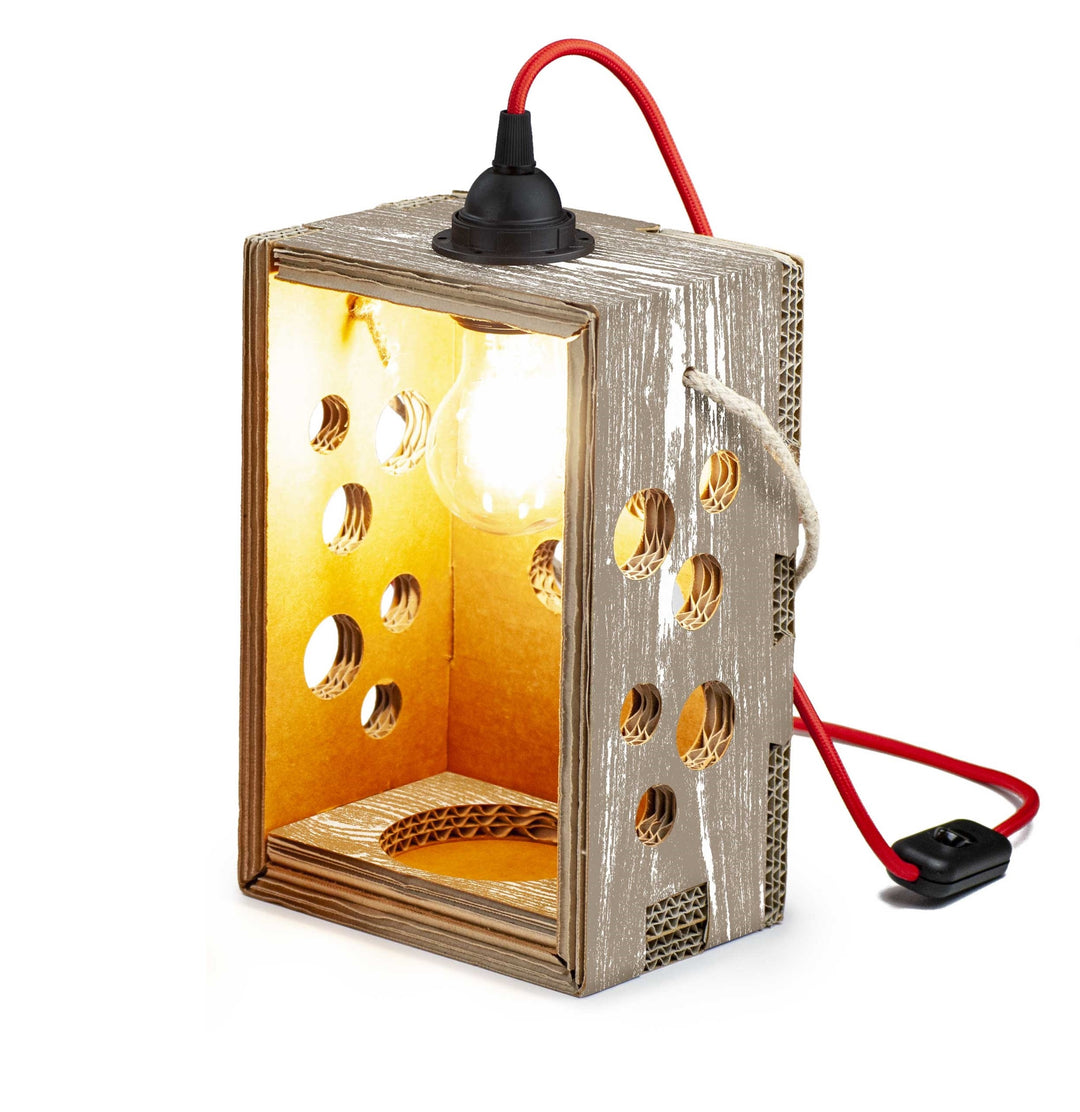 Porte bouteille qui se transforme en lampe éco-design - Lanterne Bulle Bois Blanc